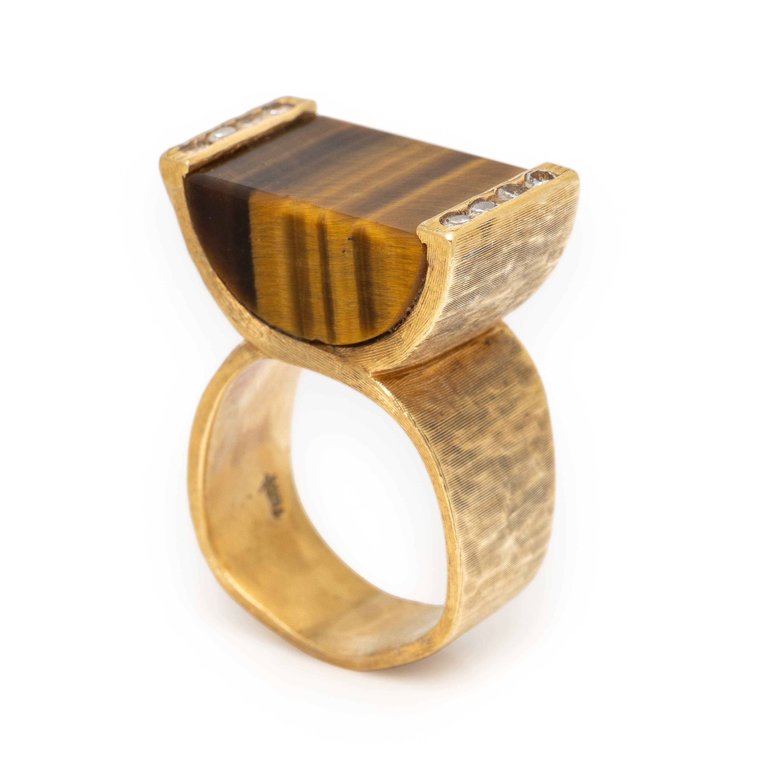 Tiger's Eye, Diamond, and Yellow Gold Ring