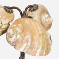 European School A Three-Light Nautilus Shell Table Lamp, circa 1900