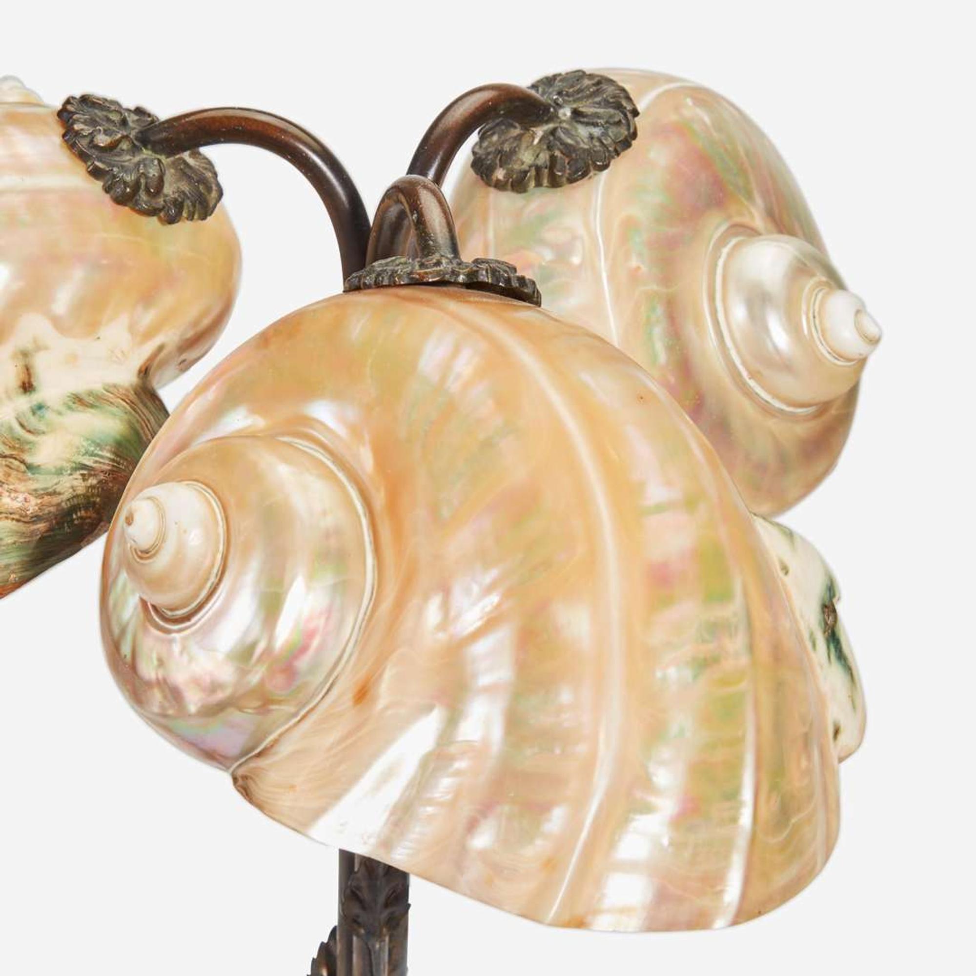 European School A Three-Light Nautilus Shell Table Lamp, circa 1900