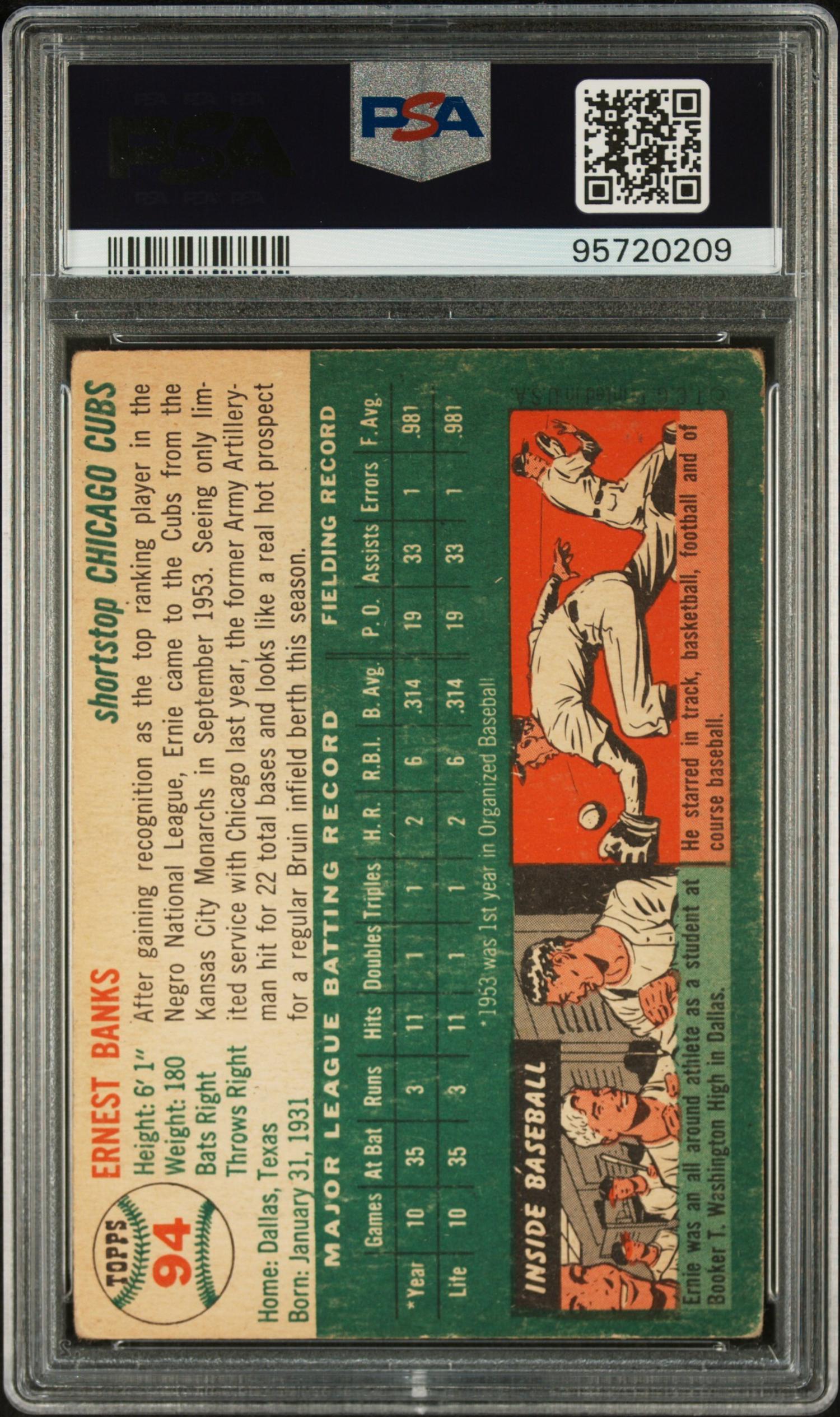 A 1954 Topps Ernie Banks Rookie Baseball Card No. 94 (PSA 2 GOOD)