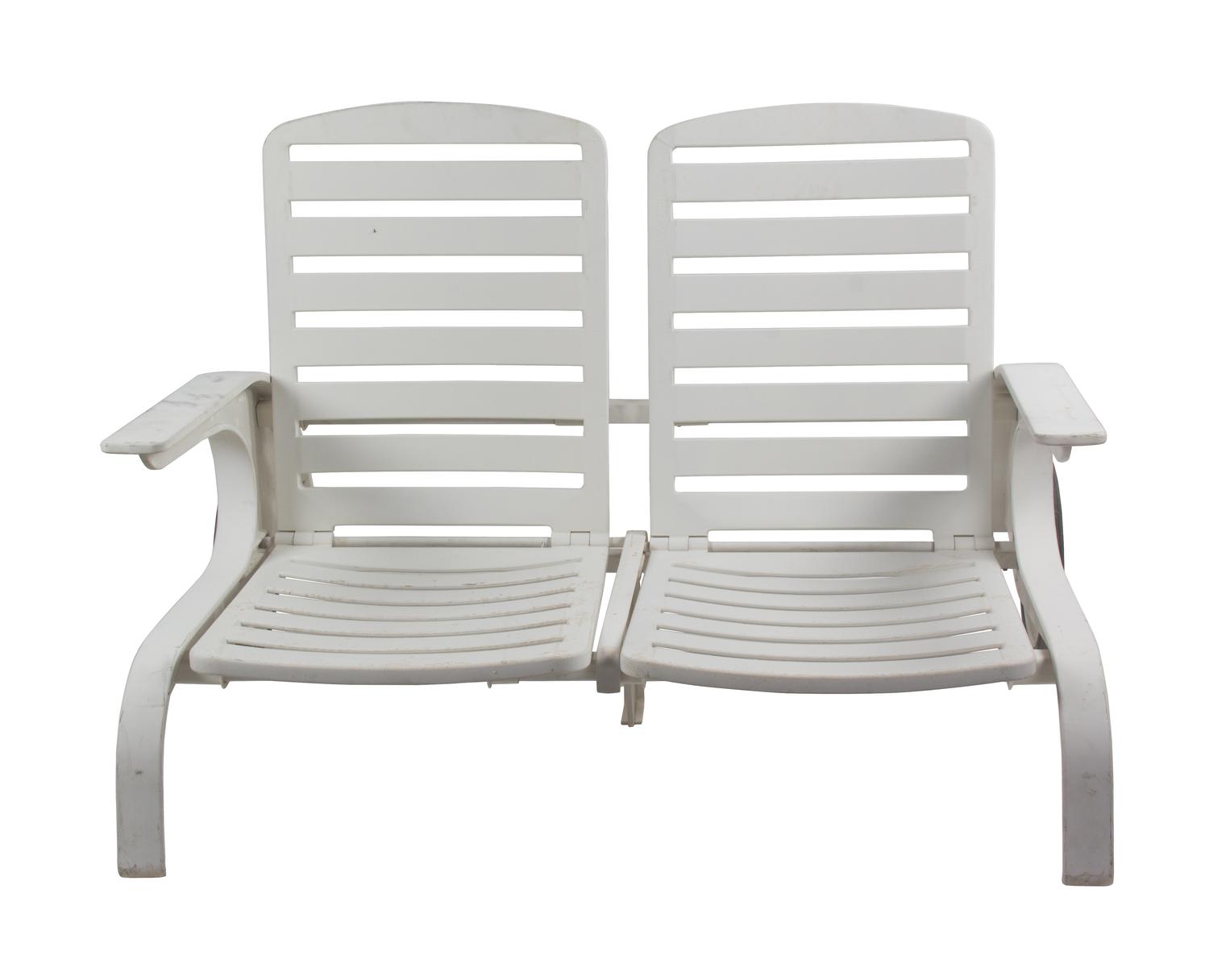 A Collection of Pool Furniture Height of settee 27 inches x width 50 inches x depth 24 inches.