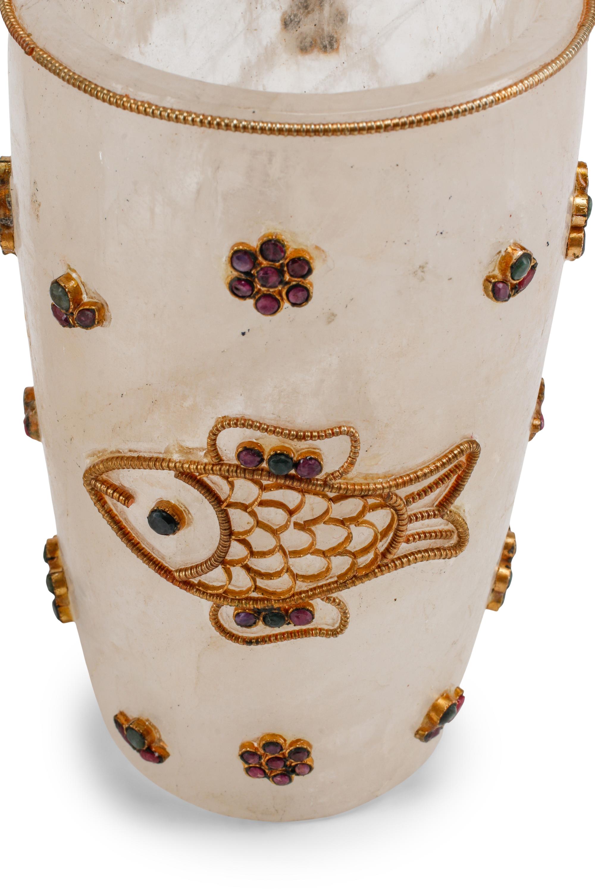 Four Jeweled Rock Crystal and Gilt Filigree Tumblers