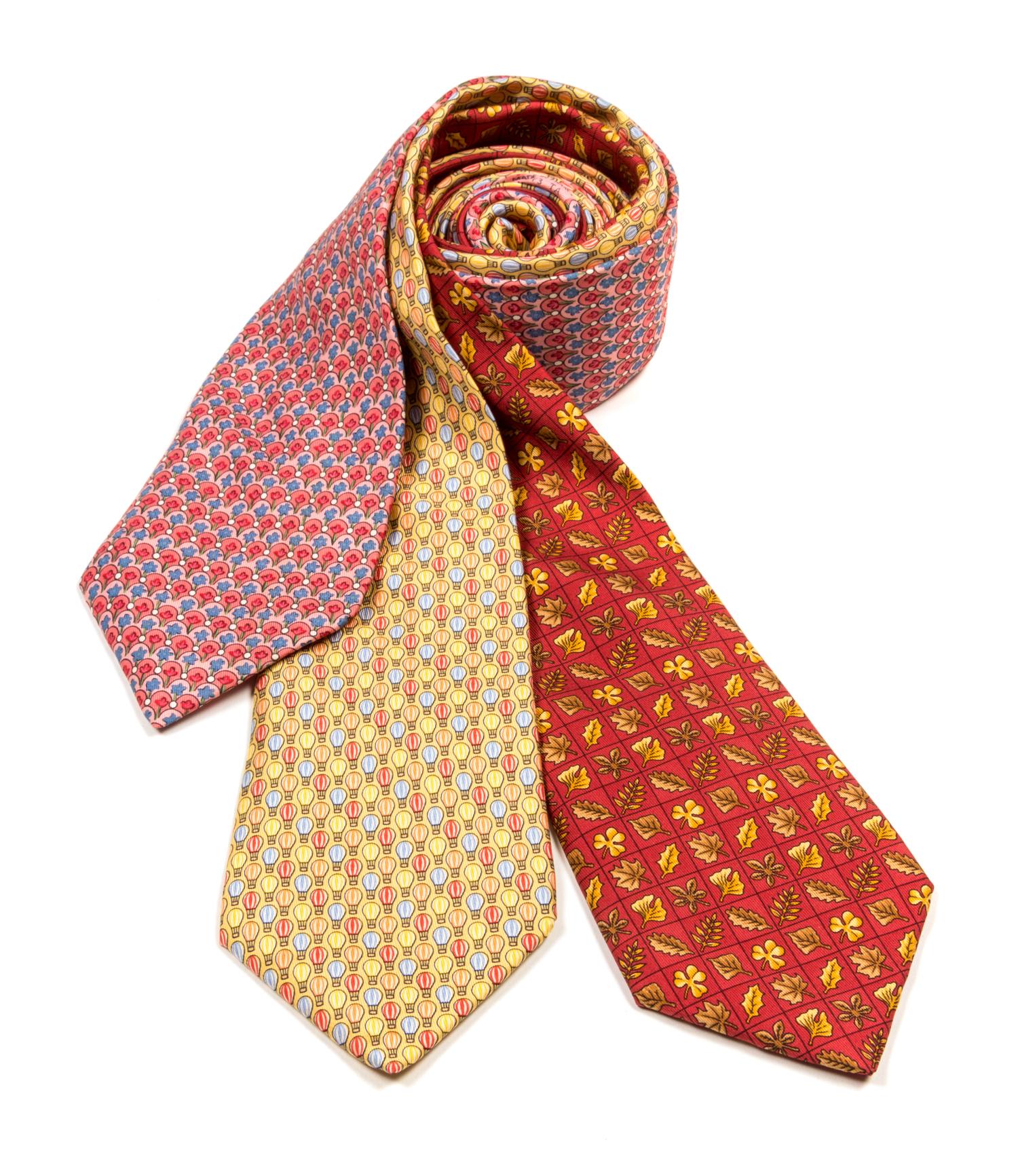A Group of Three Hermes Silk Ties, 3.15" wide.