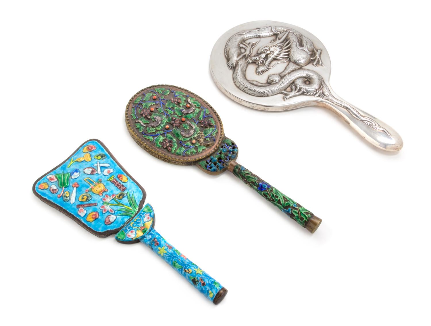 Three Silver Hand Mirrors Length of largest 11 inches. — LATE 19TH/EARLY 20TH CENTURY