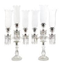 A Pair of Baccarat Glass Three-Light Candelabra Height 26 1/2 inches.