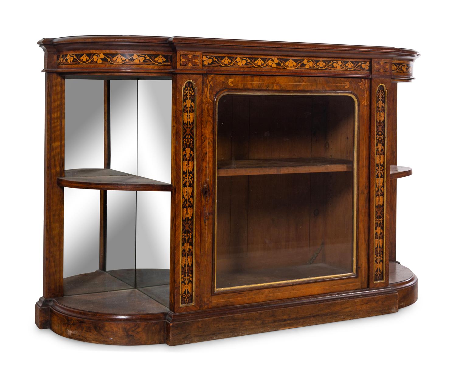 A Napoleon III Style Marquetry and Burl Walnut Console Cabinet