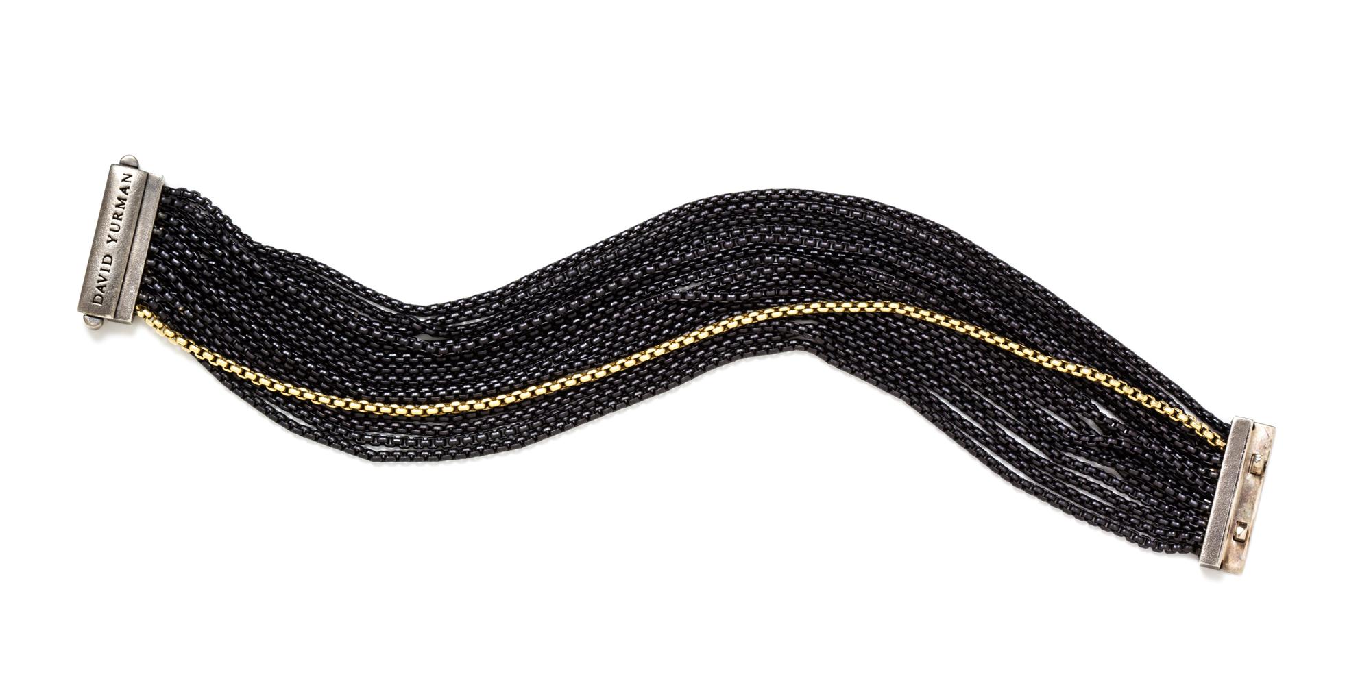 A Blackened Sterling Silver and 18 Karat Yellow Gold 'Eight-Row' Bracelet, David Yurman, 27.50 dwts.