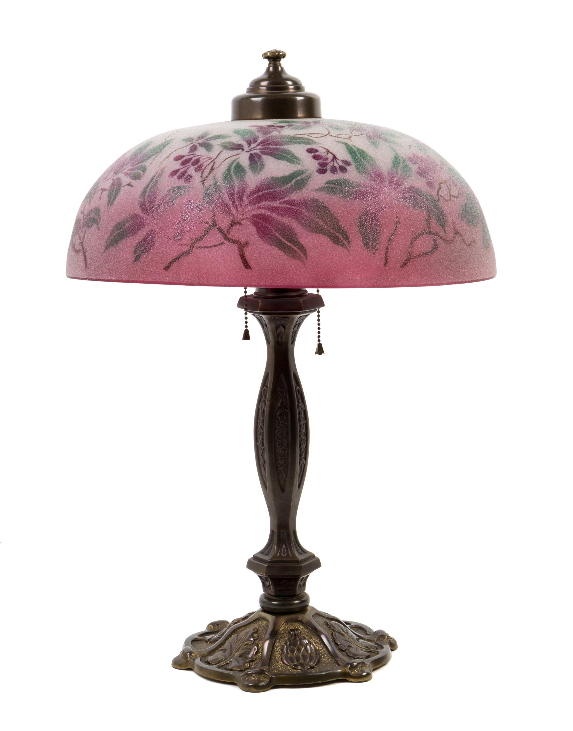 A Pairpoint Style Stenciled Glass Table Lamp Height 24 1/2 inches. — 20TH CENTURY