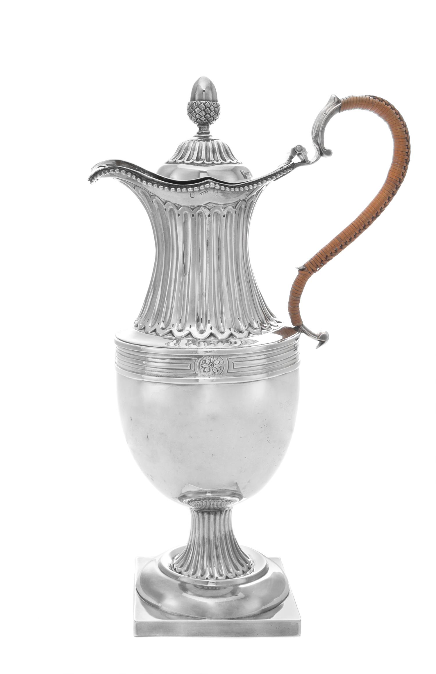 An Irish George III Silver Ewer, Likely Edward Boyce Freeman, Dublin, 18th Century, of baluster form, the reeded body with beaded decor