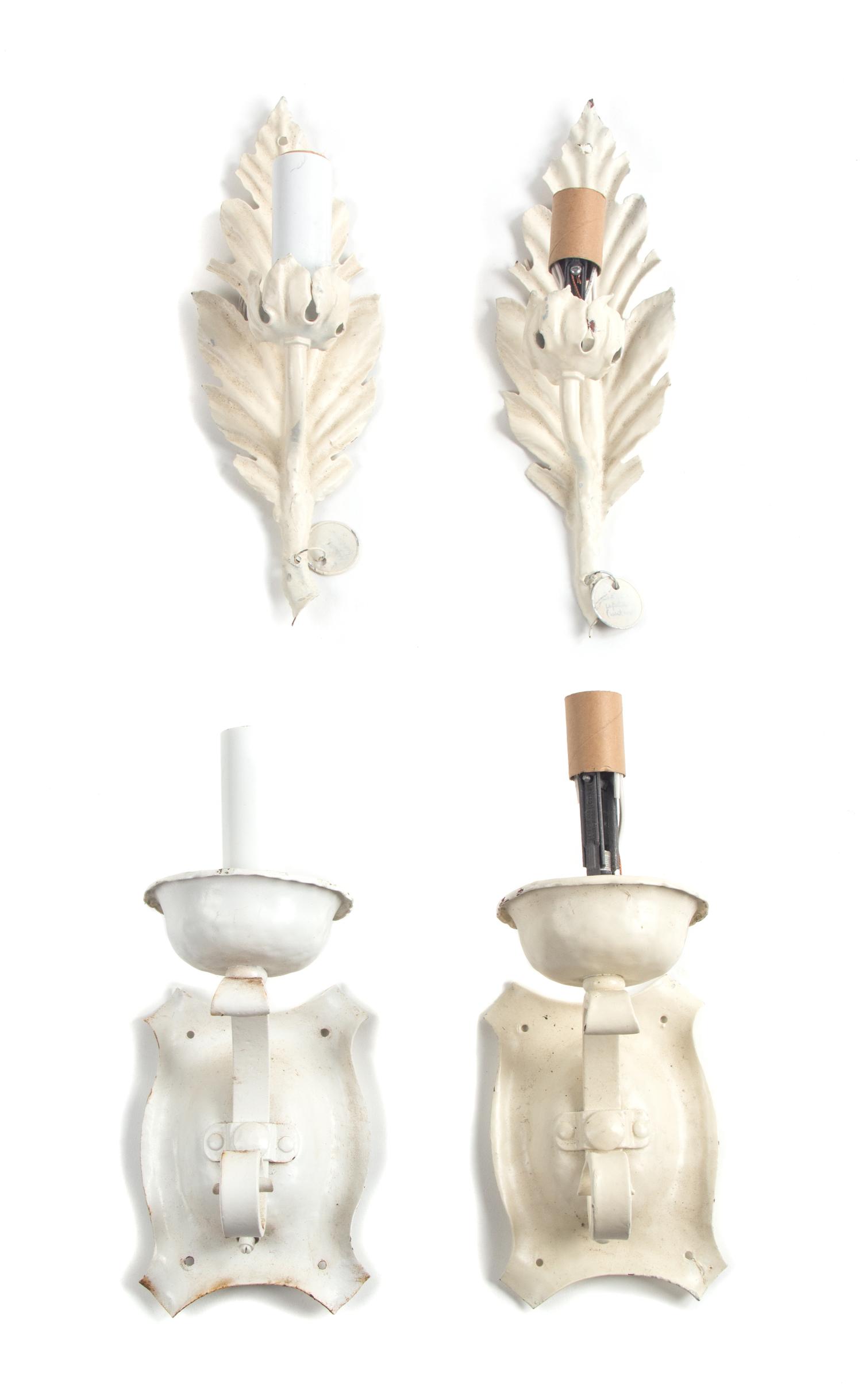 A Collection of Metal Wall Lights Height overall of largest 14 inches.