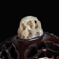 A Chinese patinated bronze vessel with wood cover and jade finial 铜香炉及嵌玉木盖 The bronze 17th/18th century or earlier ?????????????
