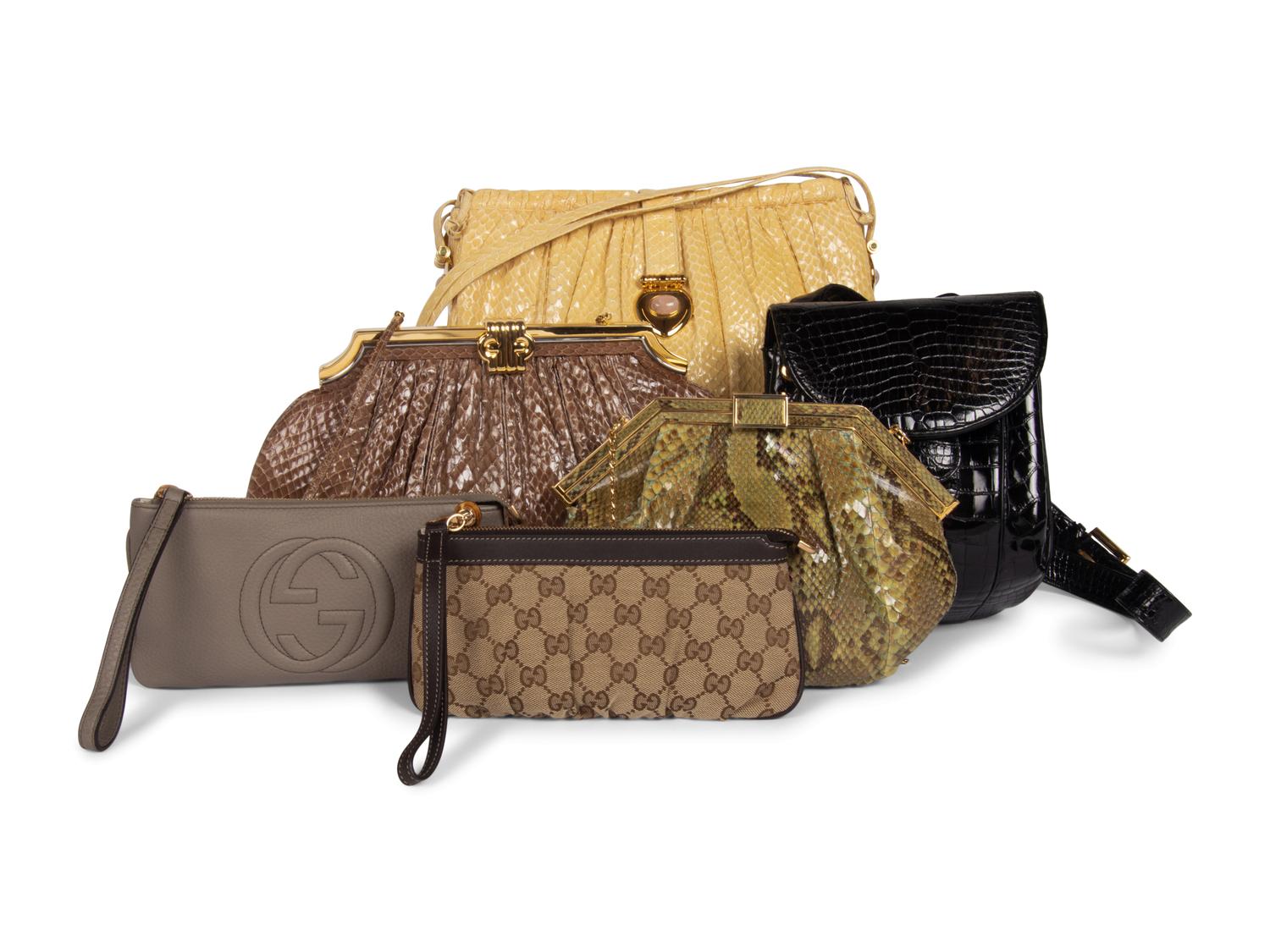 Six Designer Bags: Two Gucci, One Colombetti, Three Judith Leiber, 1990-2010s
