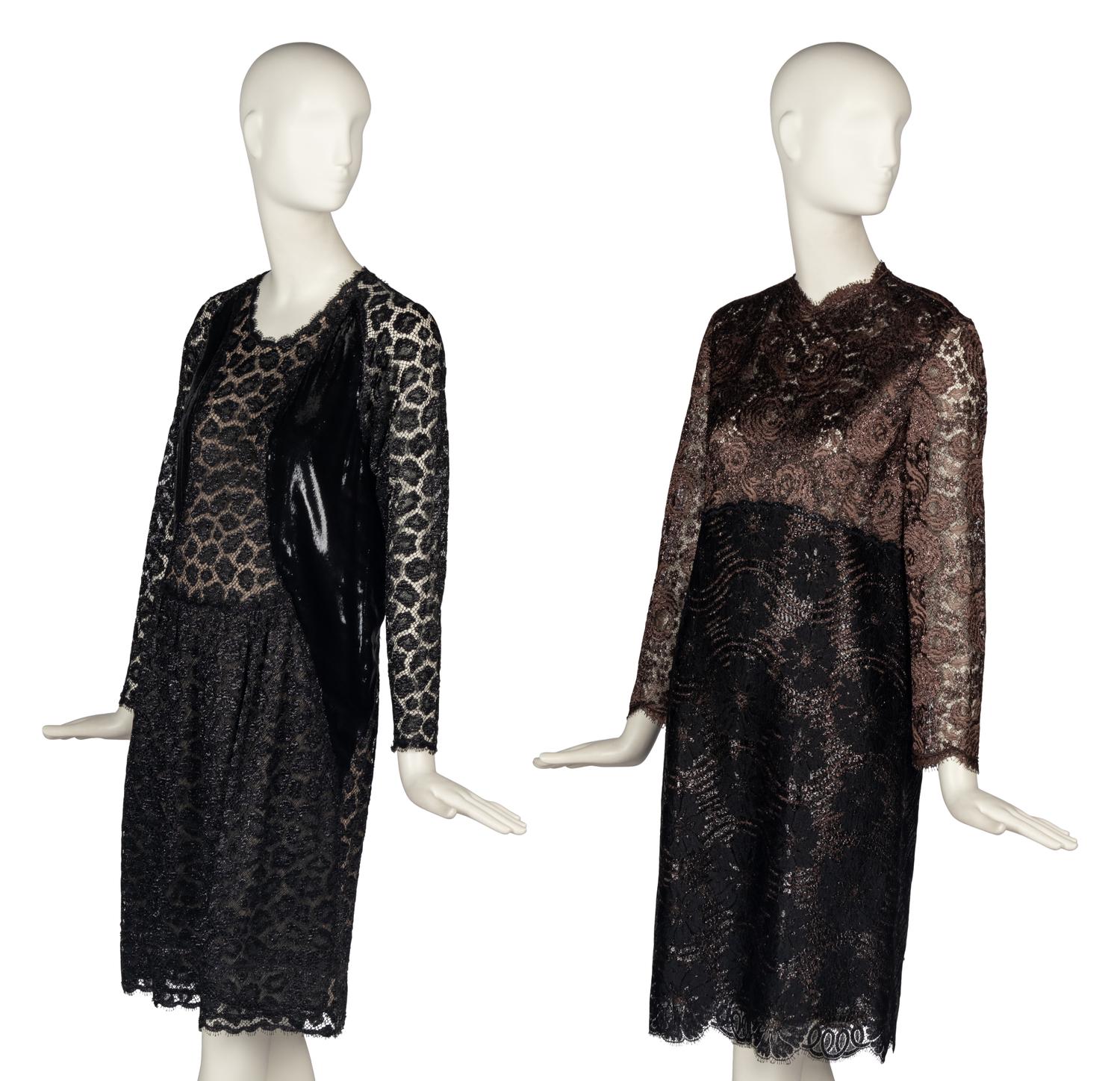 Two Geoffrey Beene Metallic Lace Dresses