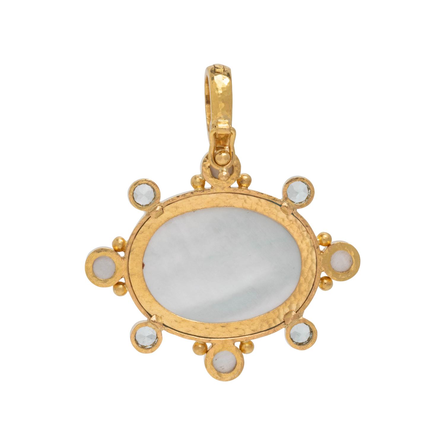 ELIZABETH LOCKE, YELLOW GOLD, INTAGLIO AND AQUAMARINE PENDANT