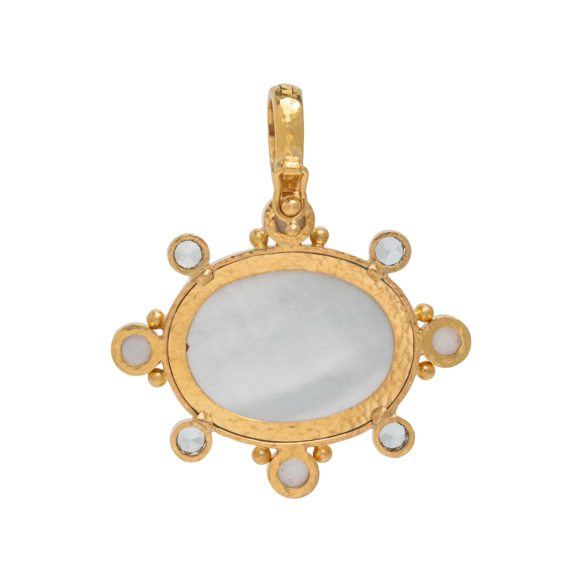 ELIZABETH LOCKE, YELLOW GOLD, INTAGLIO AND AQUAMARINE PENDANT