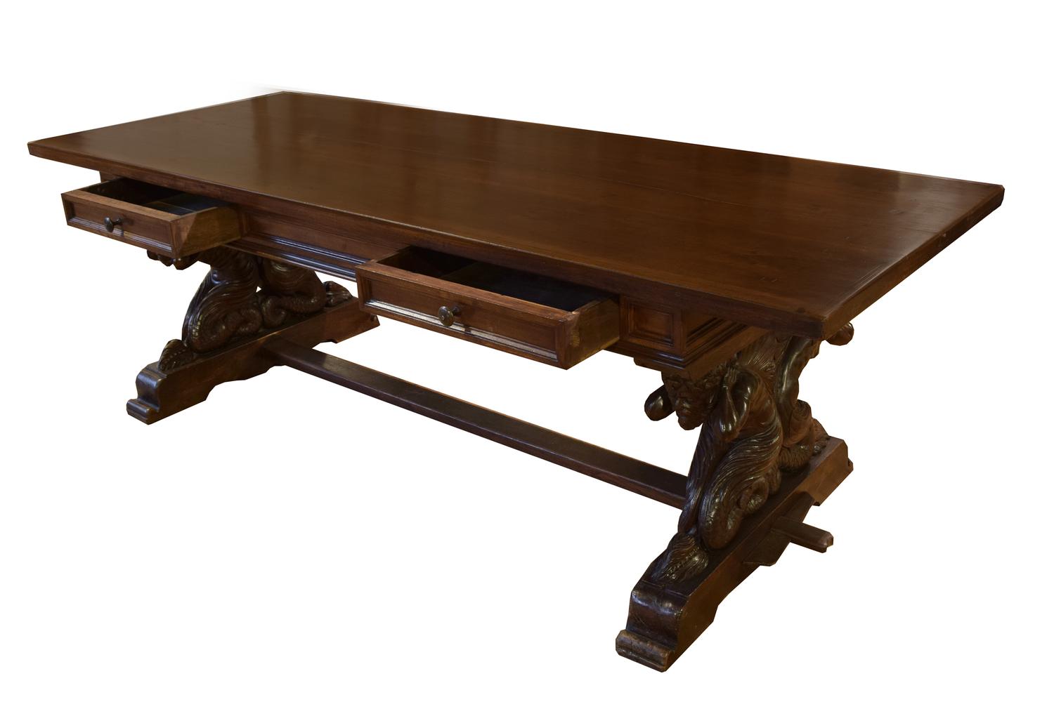 A Carved Refectory Table with Figural Supports 95" W x 35.5" D x 31" H — Italy, 19th Century