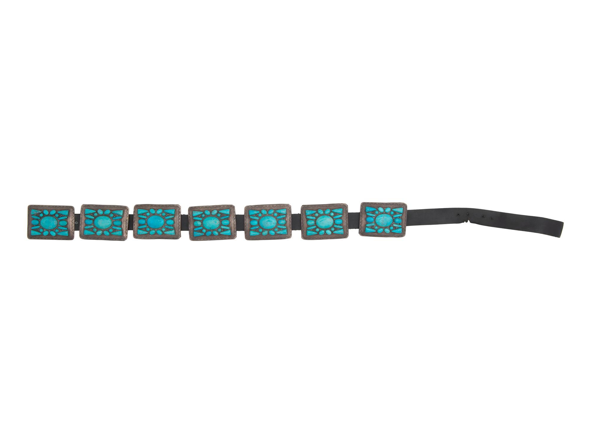 Heavy Navajo Sterling Silver and Turquoise Cluster Concha Belt