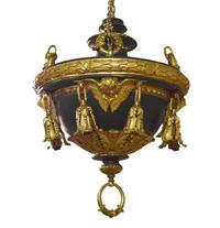 A Pair of Bronze Chandeliers with Cherub Masks 24" W x 24" D x 58" H — United States, Circa 1900