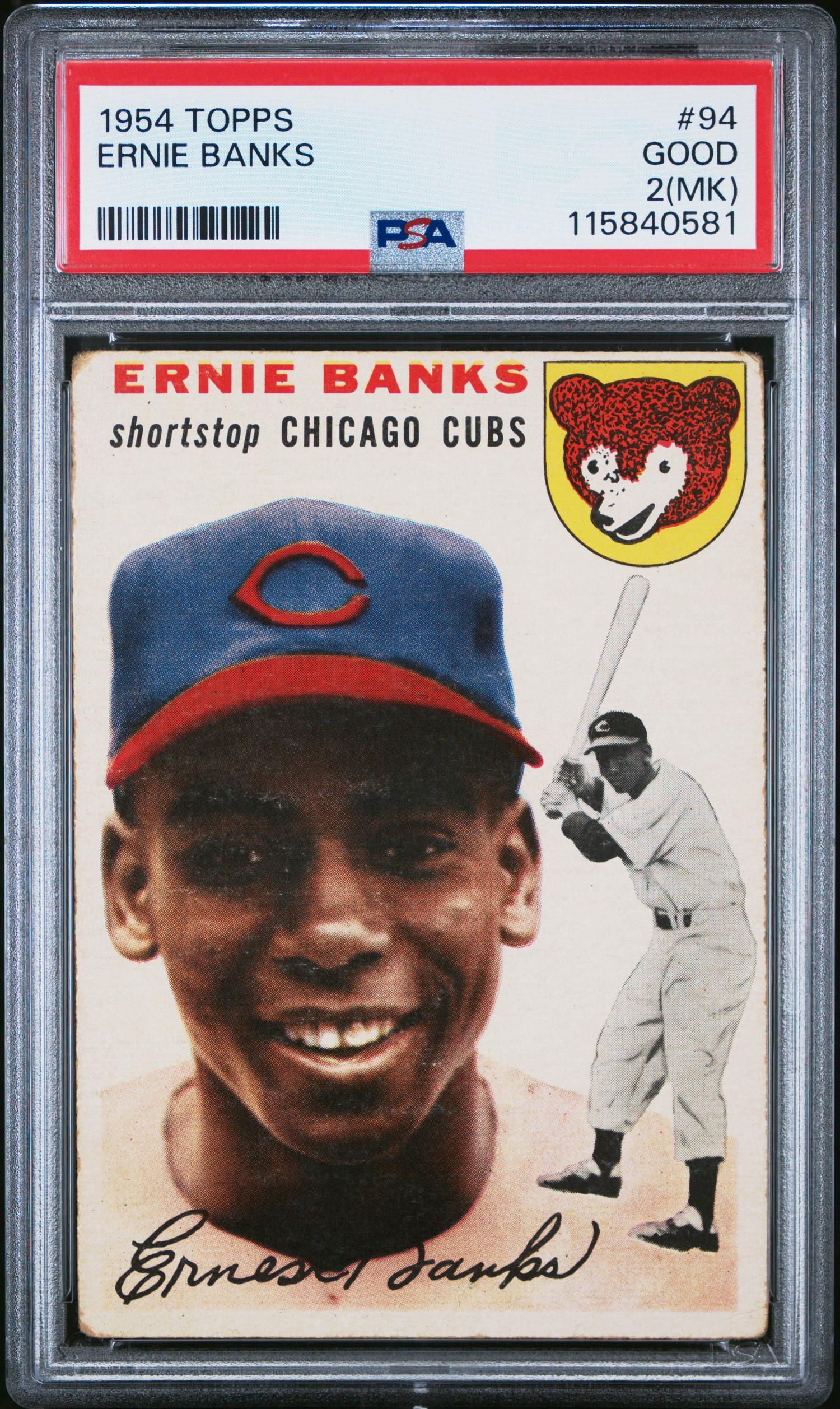 A 1954 Topps Ernie Banks Baseball Card No. 94 (PSA 2 GOOD MK)