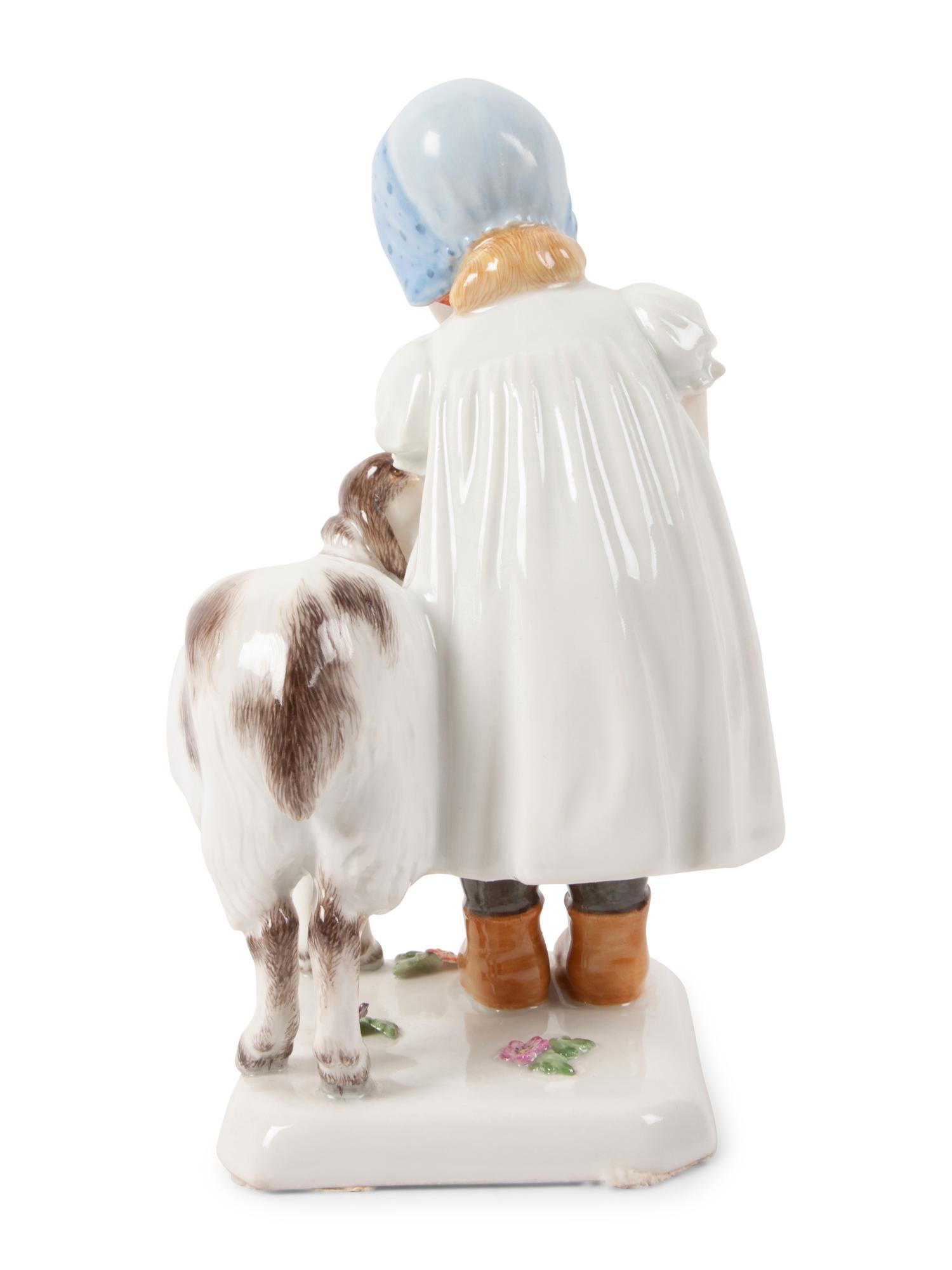 A Meissen Porcelain Figure of a Girl with a Sheep