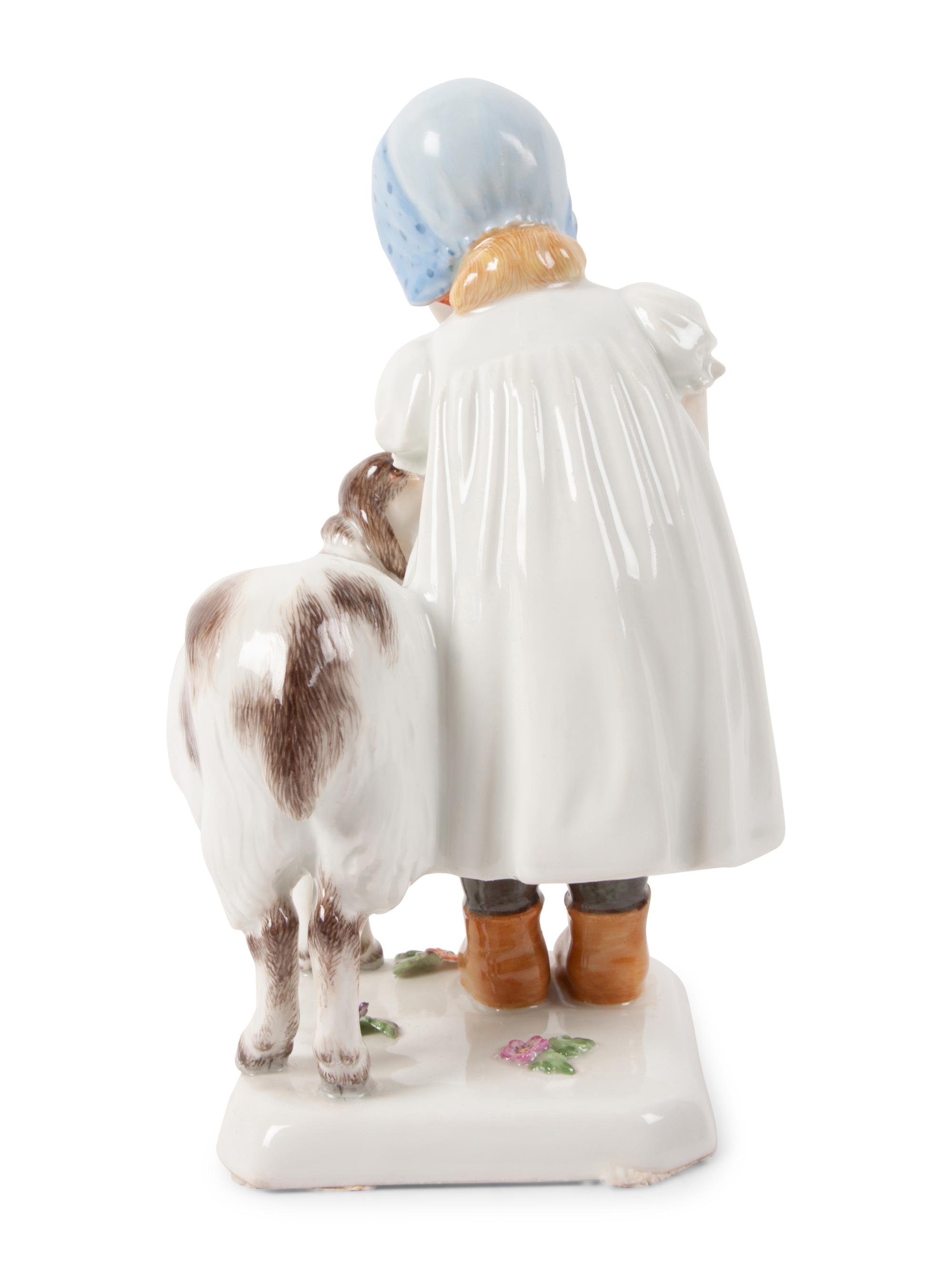 A Meissen Porcelain Figure of a Girl with a Sheep