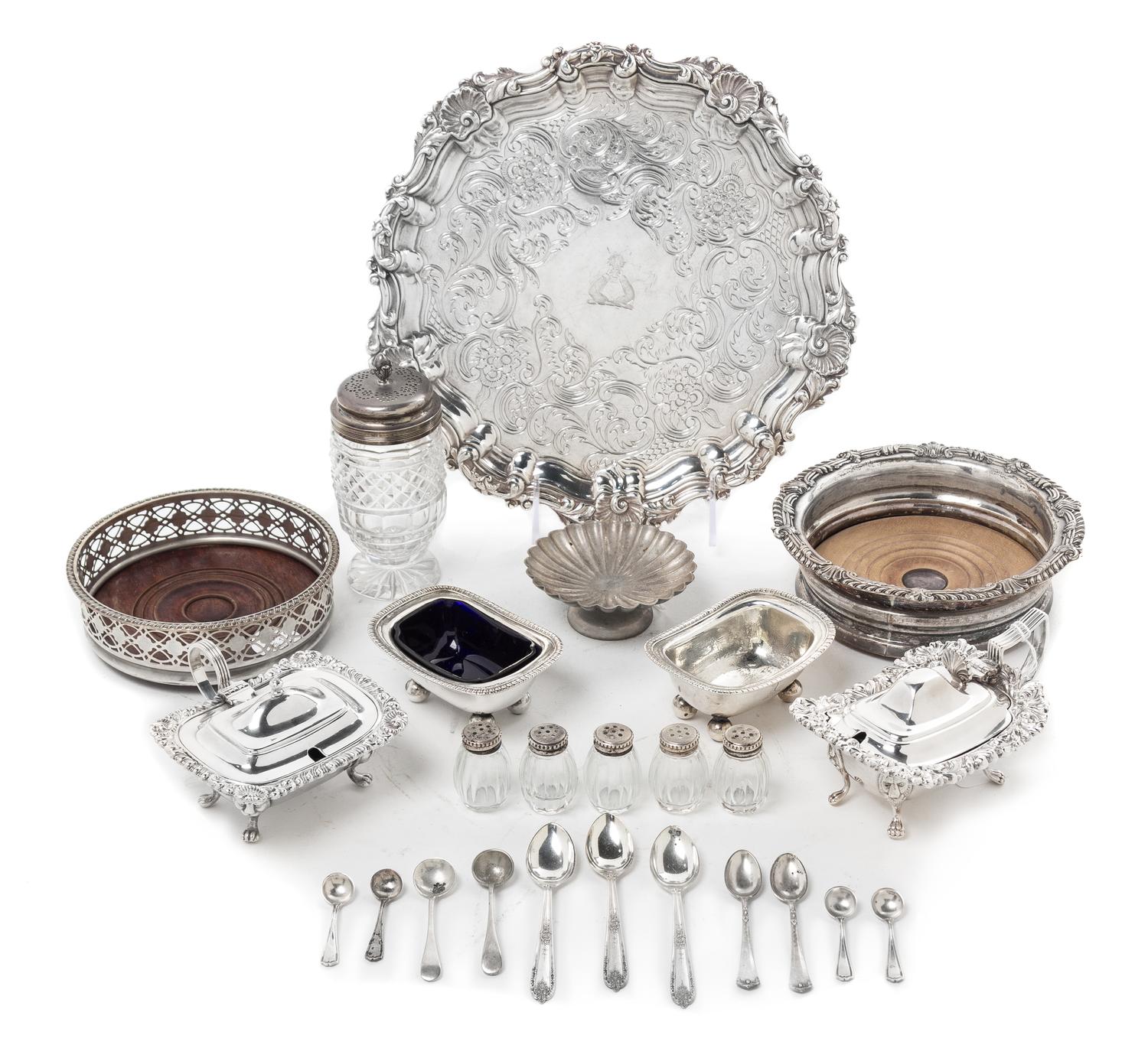 A Group of Silver and Silver-Plate Table Articles, , comprising a diminutive compote with a scalloped rim, Asprey & Garrard, three demi