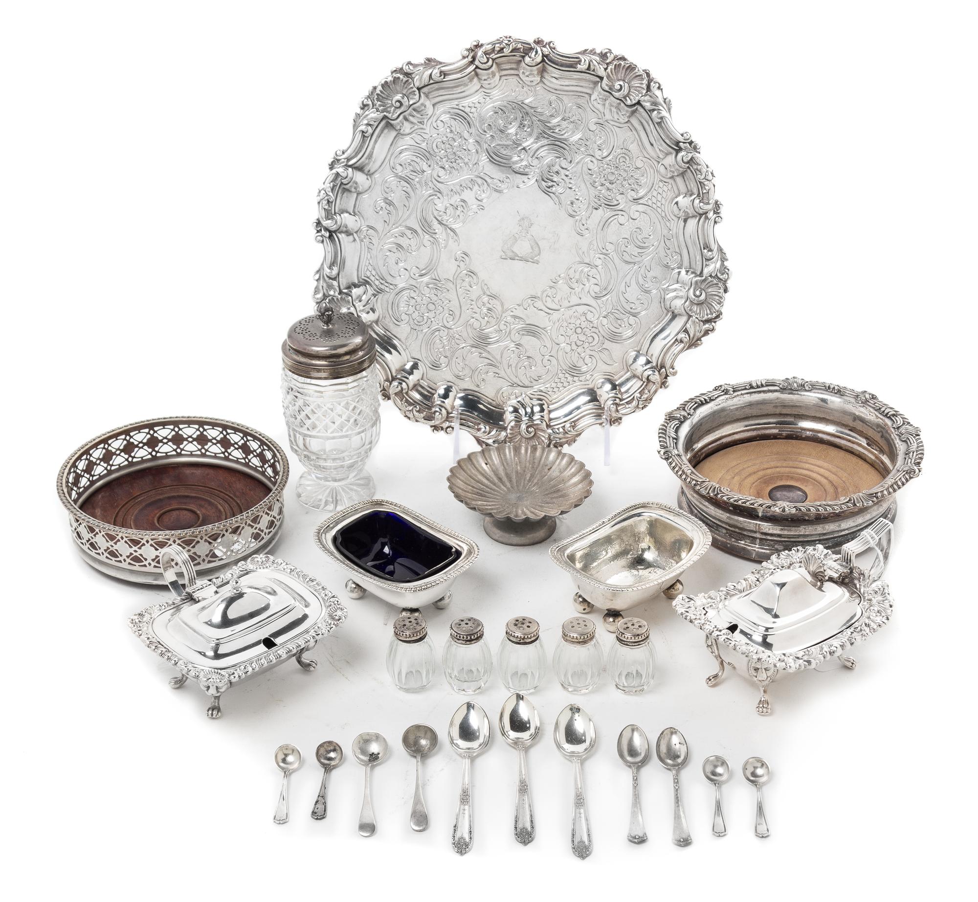 A Group of Silver and Silver-Plate Table Articles, , comprising a diminutive compote with a scalloped rim, Asprey & Garrard, three demi