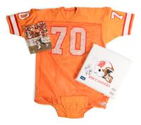 A Vintage 1970-80s Tampa Bay Buccaneers Game Issued "Creamsicle" Football Jersey and Group of Signed Autograph Items,