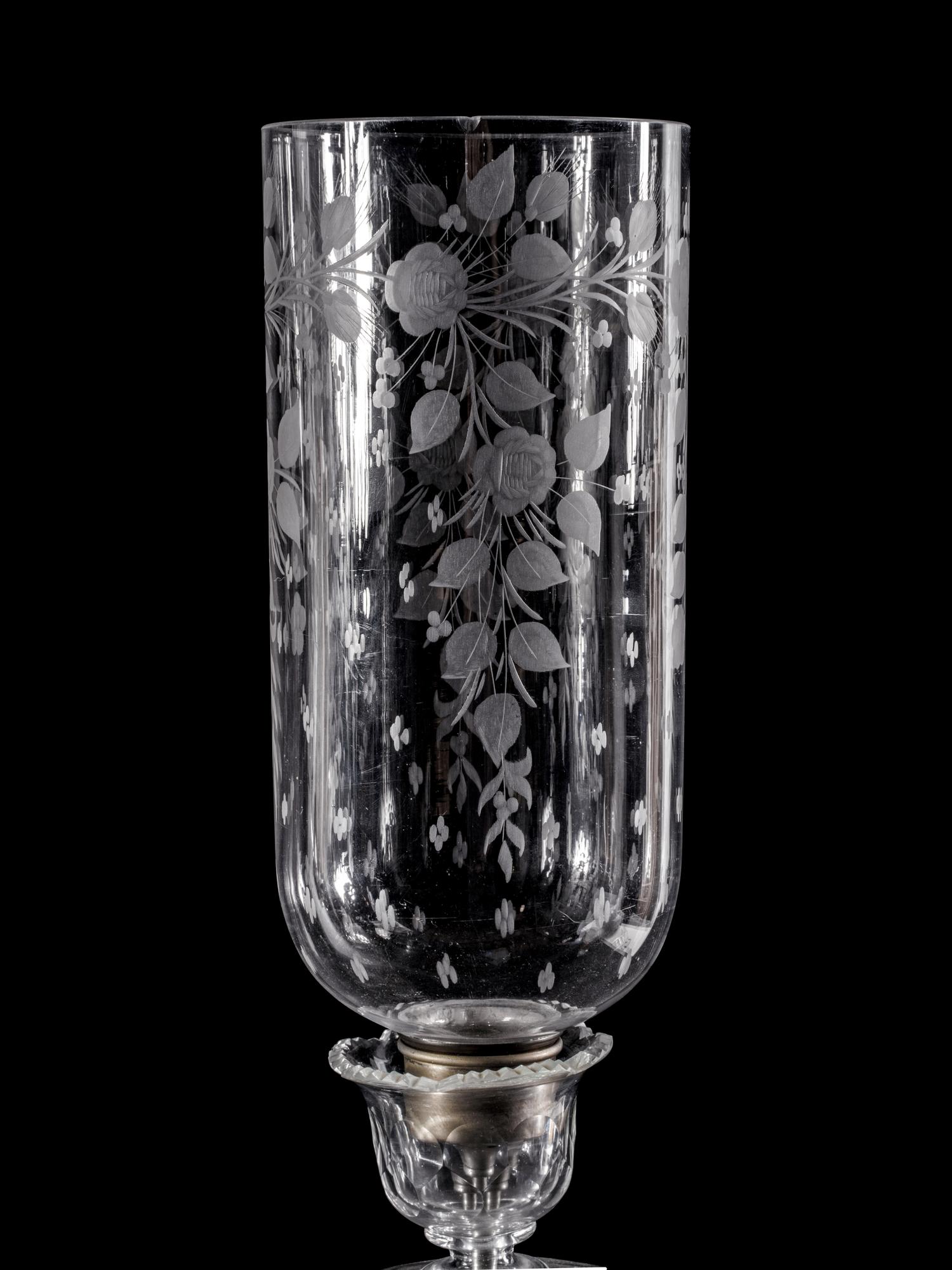 A Pair of Cut, Molded and Etched Glass Girandoles