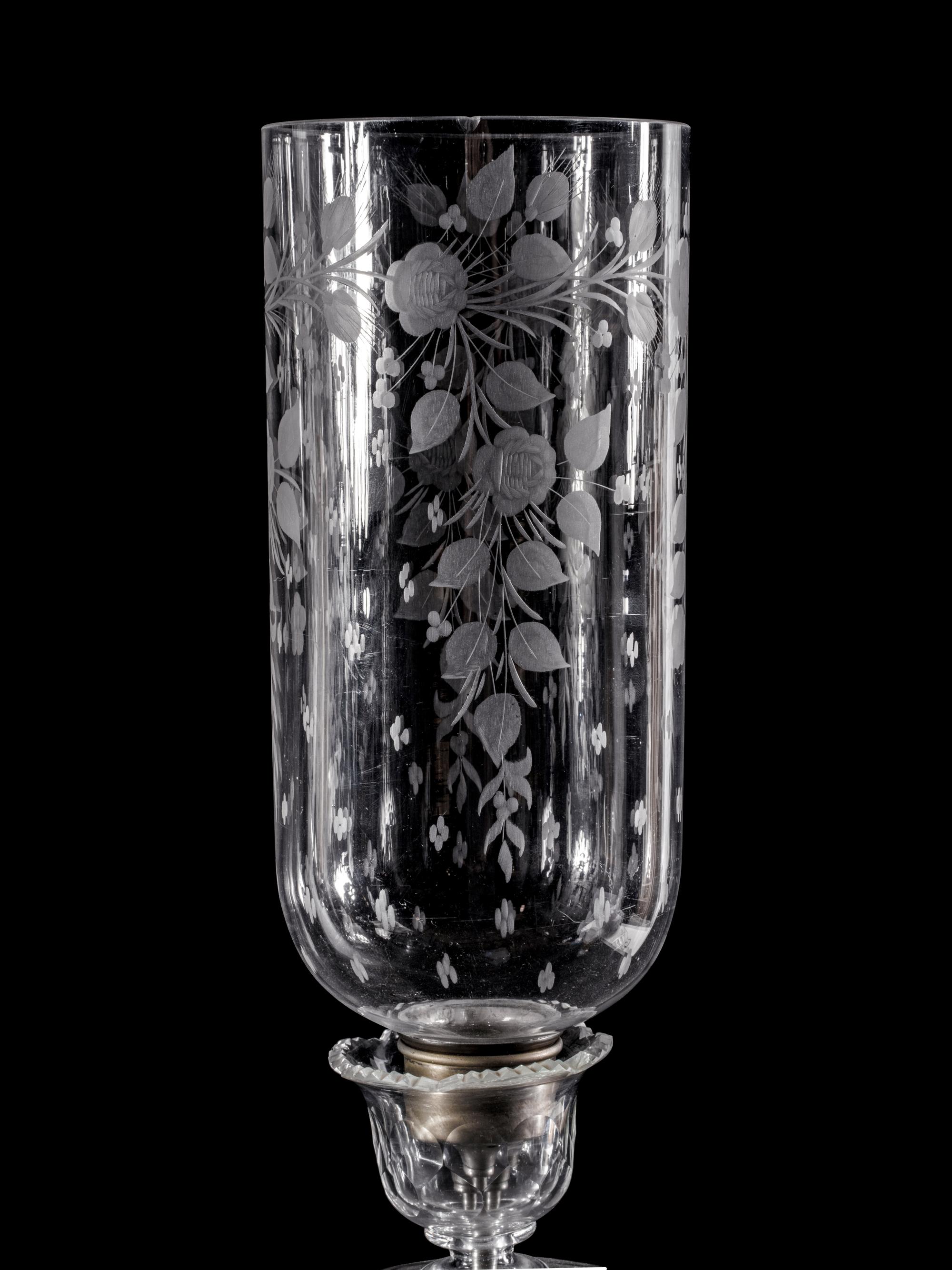 A Pair of Cut, Molded and Etched Glass Girandoles