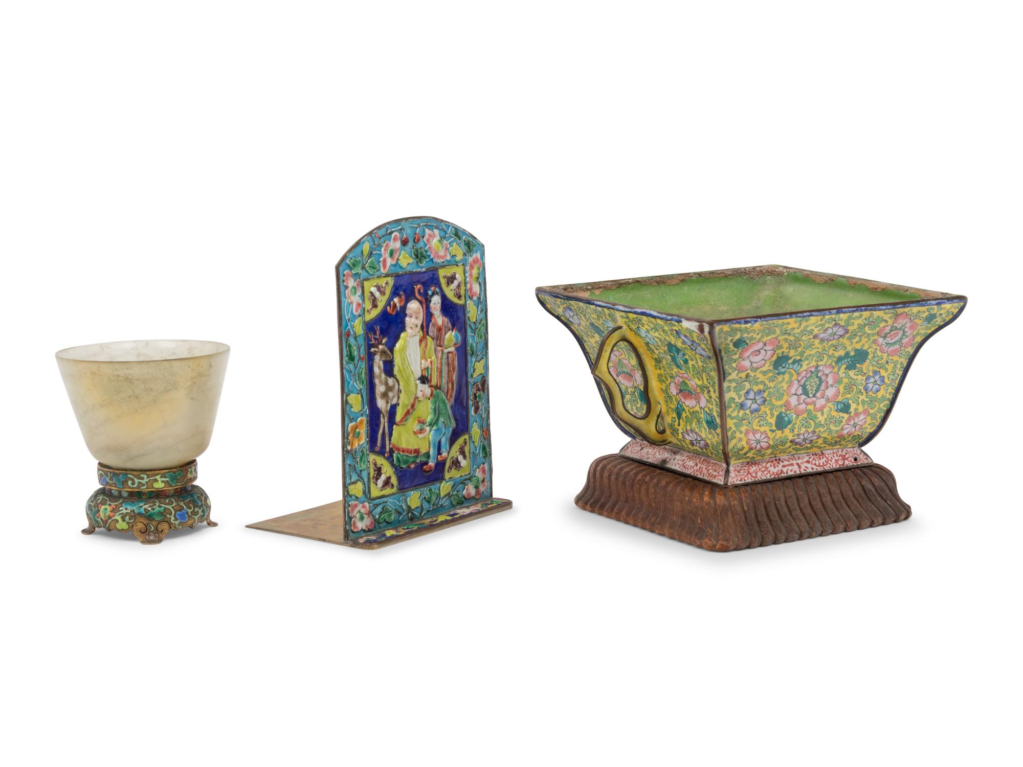 Three Chinese Enamel on Metal Articles