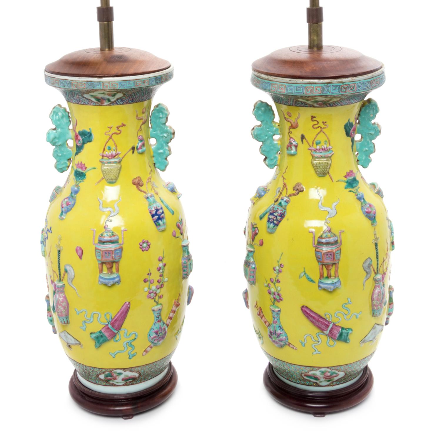 A Pair of Chinese Famille Rose Porcelain Vases Height 18 inches. — 19TH CENTURY
