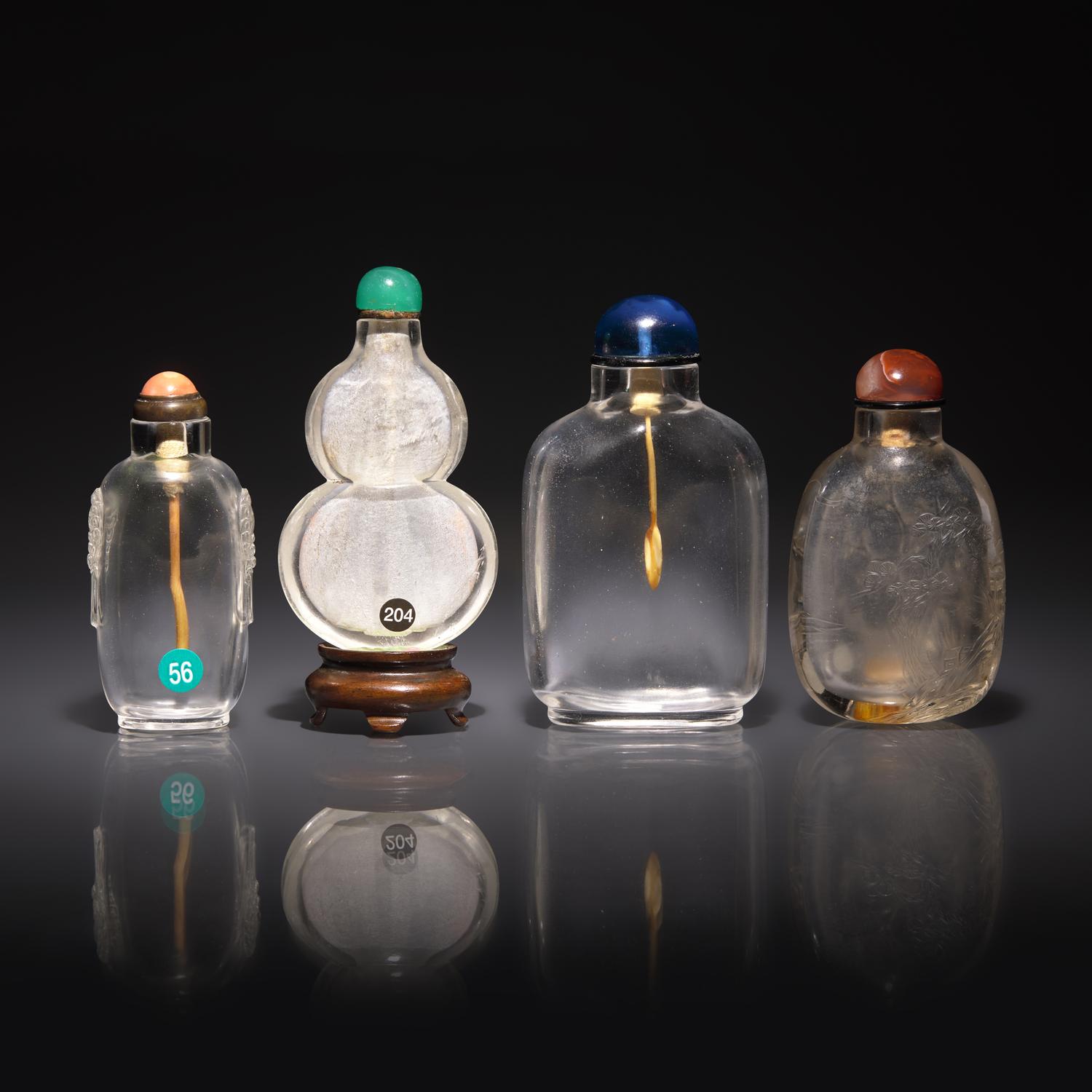 Four Chinese Rock Crystal Snuff Bottles, 18th to 19th Century — 清中期 水晶鼻烟壺四支