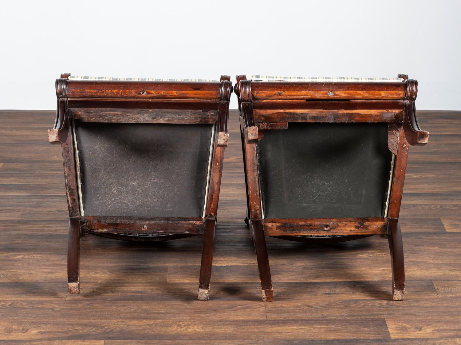 A Pair of Classical Cornucopia Carved Mahogany Armchairs