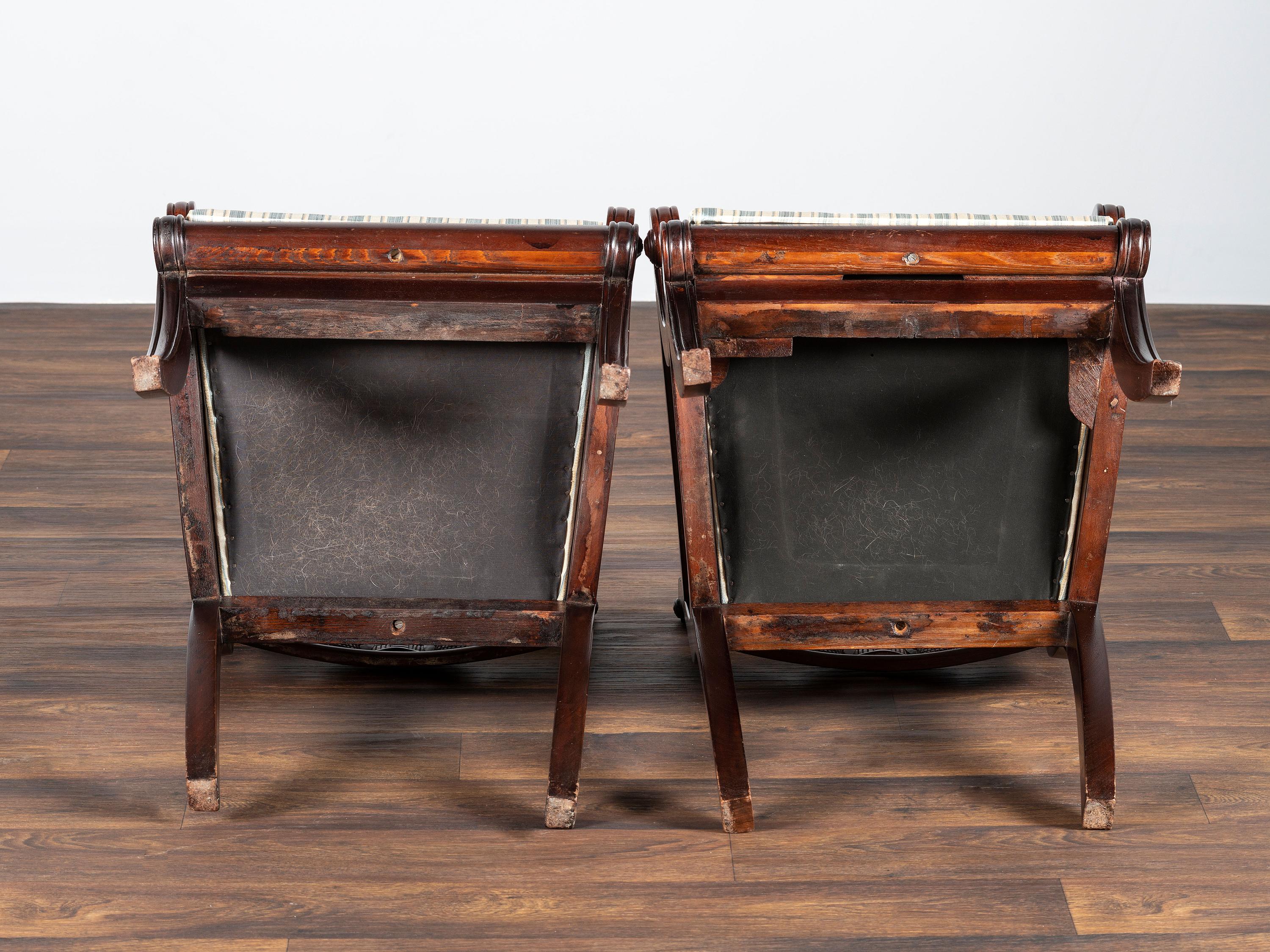 A Pair of Classical Cornucopia Carved Mahogany Armchairs