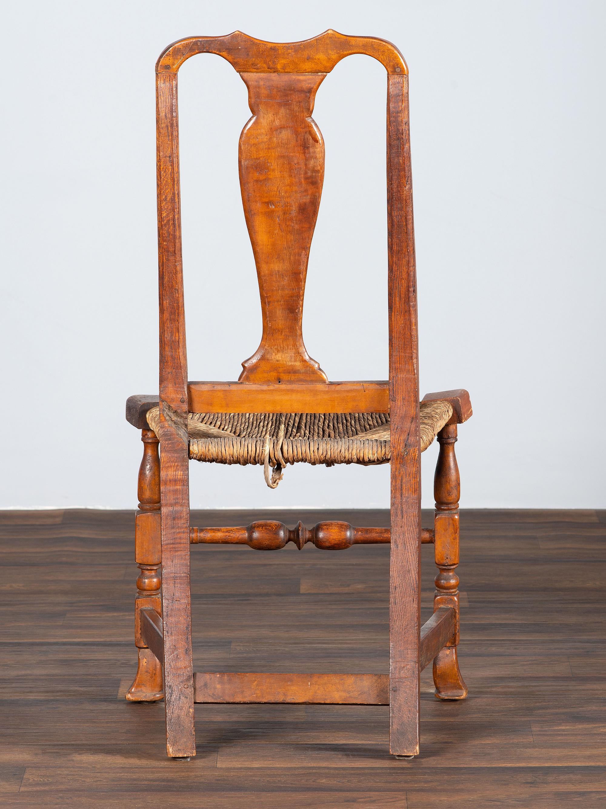 A Queen Anne Maple Rush Seat Spanish-Foot Side Chair