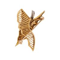 BICOLOR GOLD AND DIAMOND LEAF PENDANT/BROOCH