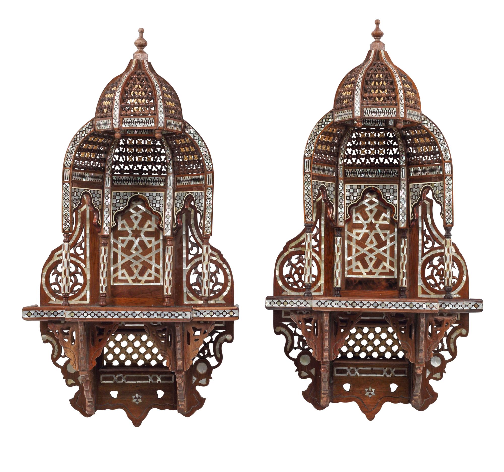 A Pair of Moorish Style Marquetry Wall Brackets