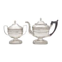 A Rare Federal Silver Teapot and Covered Sugar Dish