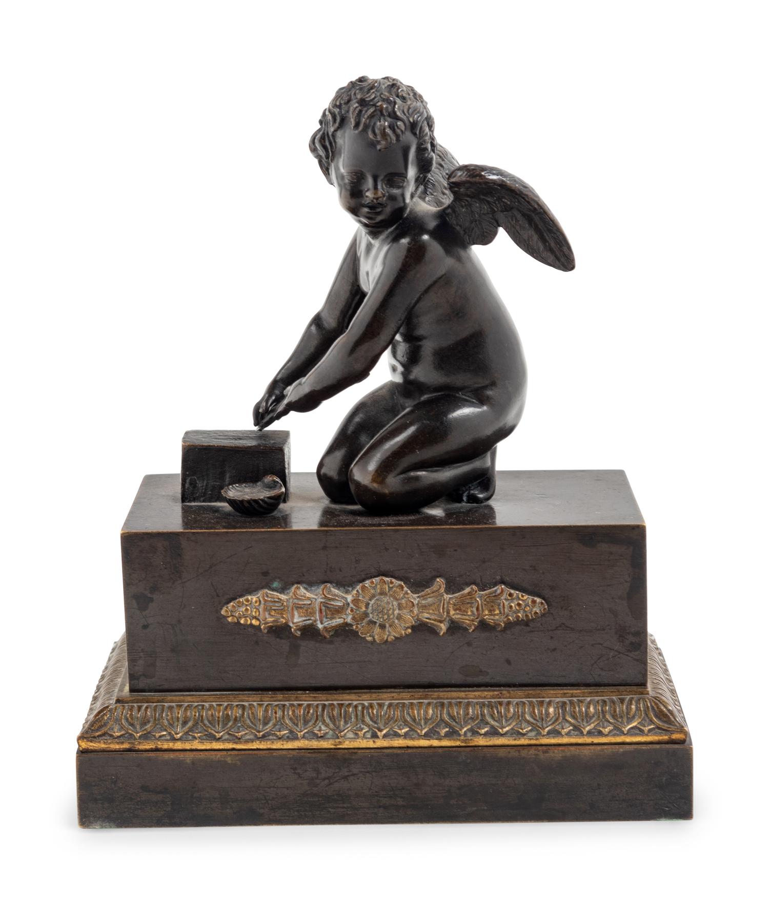 An Empire Patinated Bronze Figural Encrier