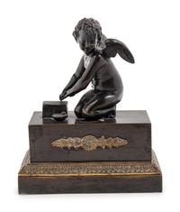 An Empire Patinated Bronze Figural Encrier