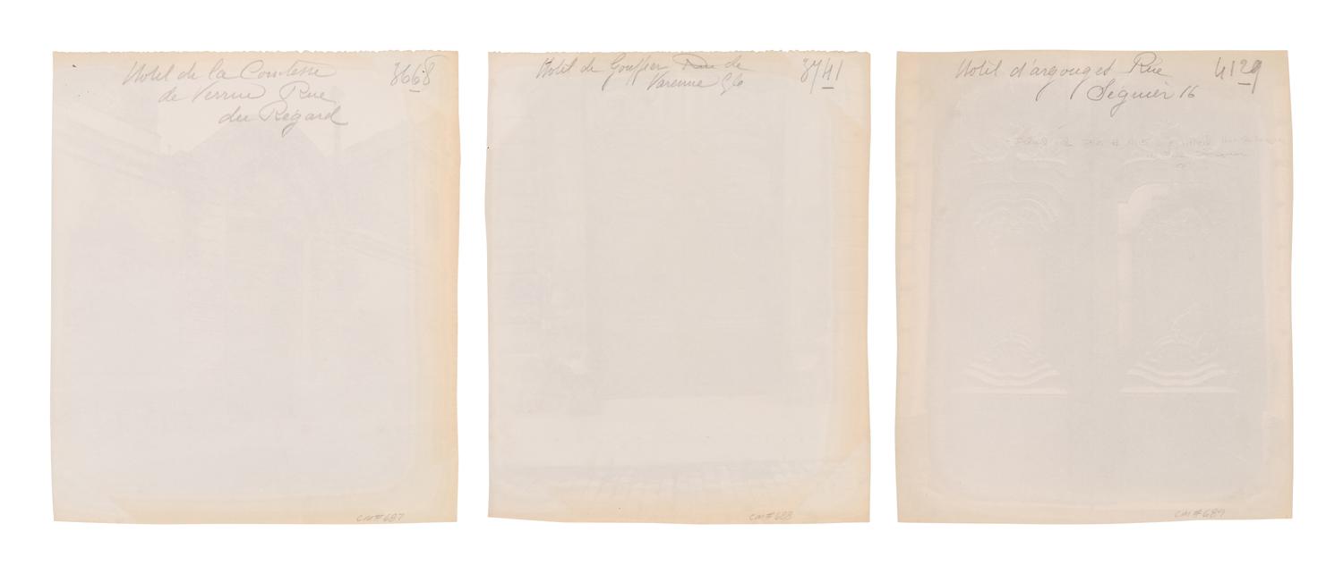 A group of three photographs ( Hôtel de la Comtess de Verrue, rue du Regard , 1899; Hôtel de Gouffier, rue de Varenne 56 , 1899-1900; Hôtel d'Argouges, rue Seguier 16 , 1900)