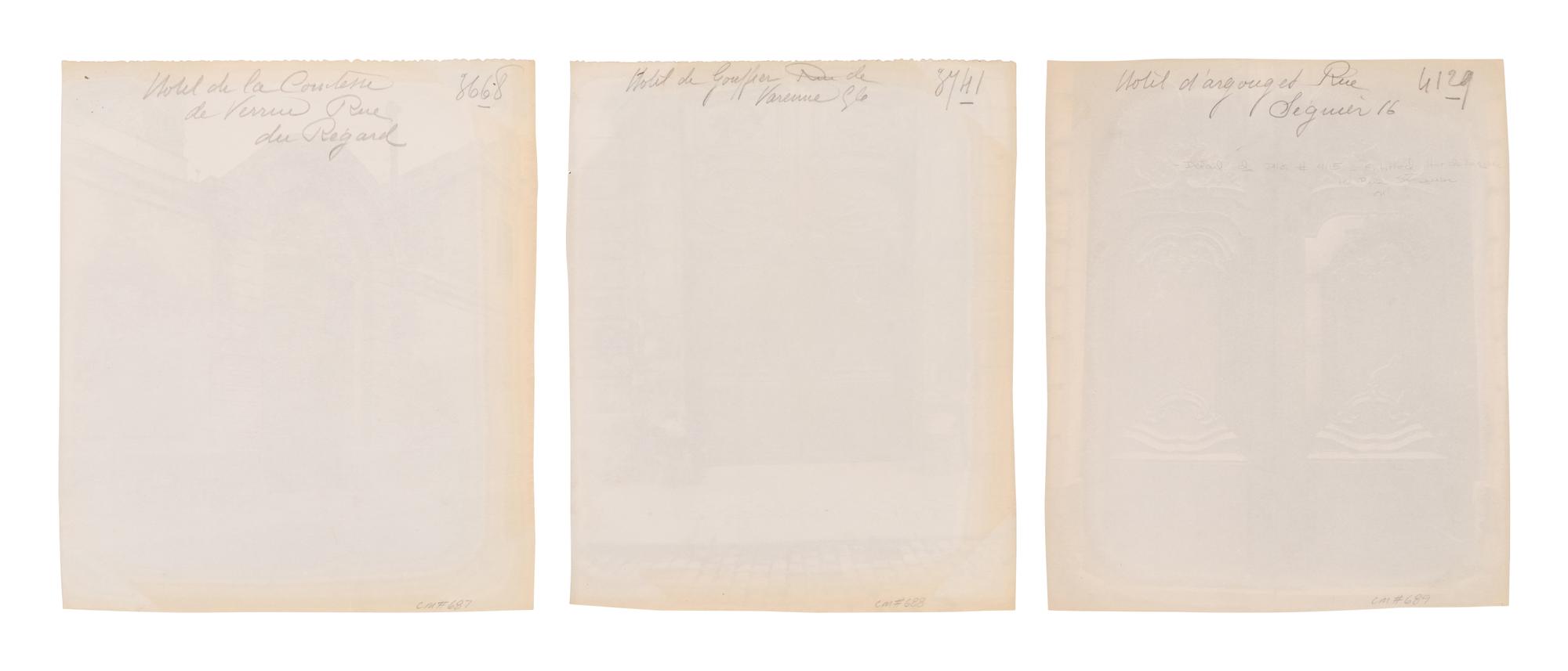 A group of three photographs ( Hôtel de la Comtess de Verrue, rue du Regard , 1899; Hôtel de Gouffier, rue de Varenne 56 , 1899-1900; Hôtel d'Argouges, rue Seguier 16 , 1900)