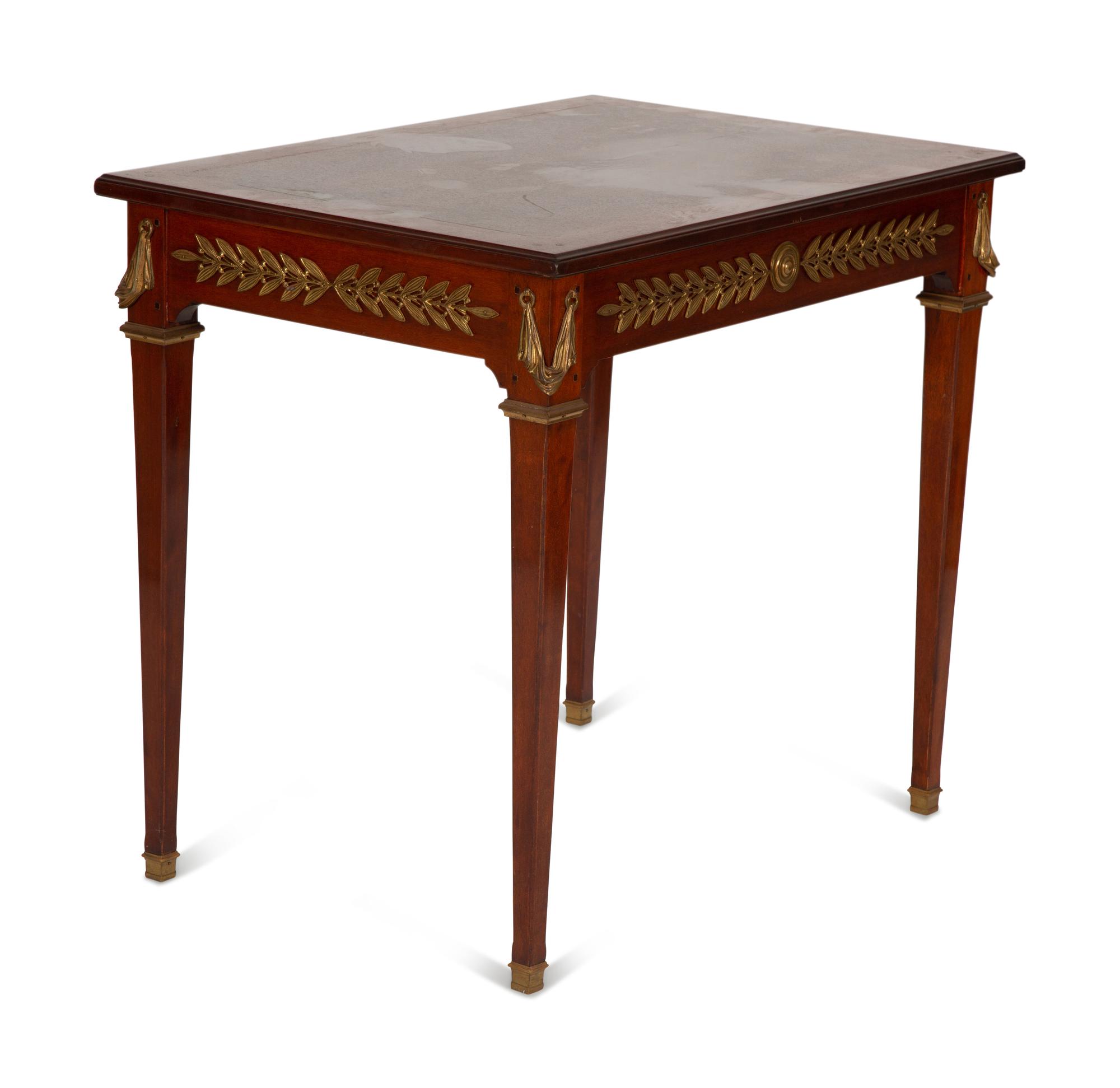A Pair of Empire Style Gilt Bronze Mounted Side Tables