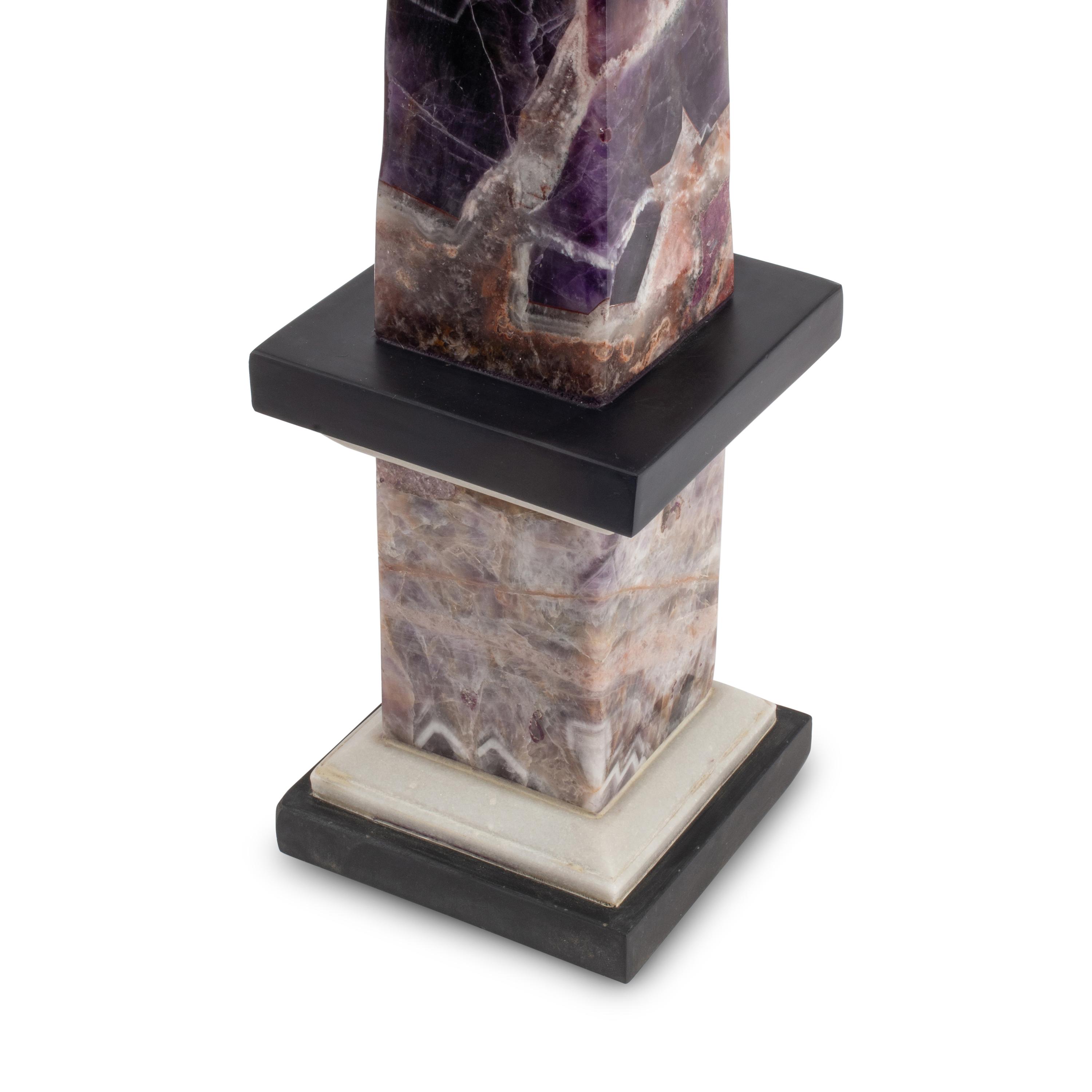 A Pair of Amethyst and Marble Obelisks