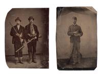 [WESTERN AMERICANA]. 3 tintypes of armed subjects, highlighted by possible buffalo hunter.