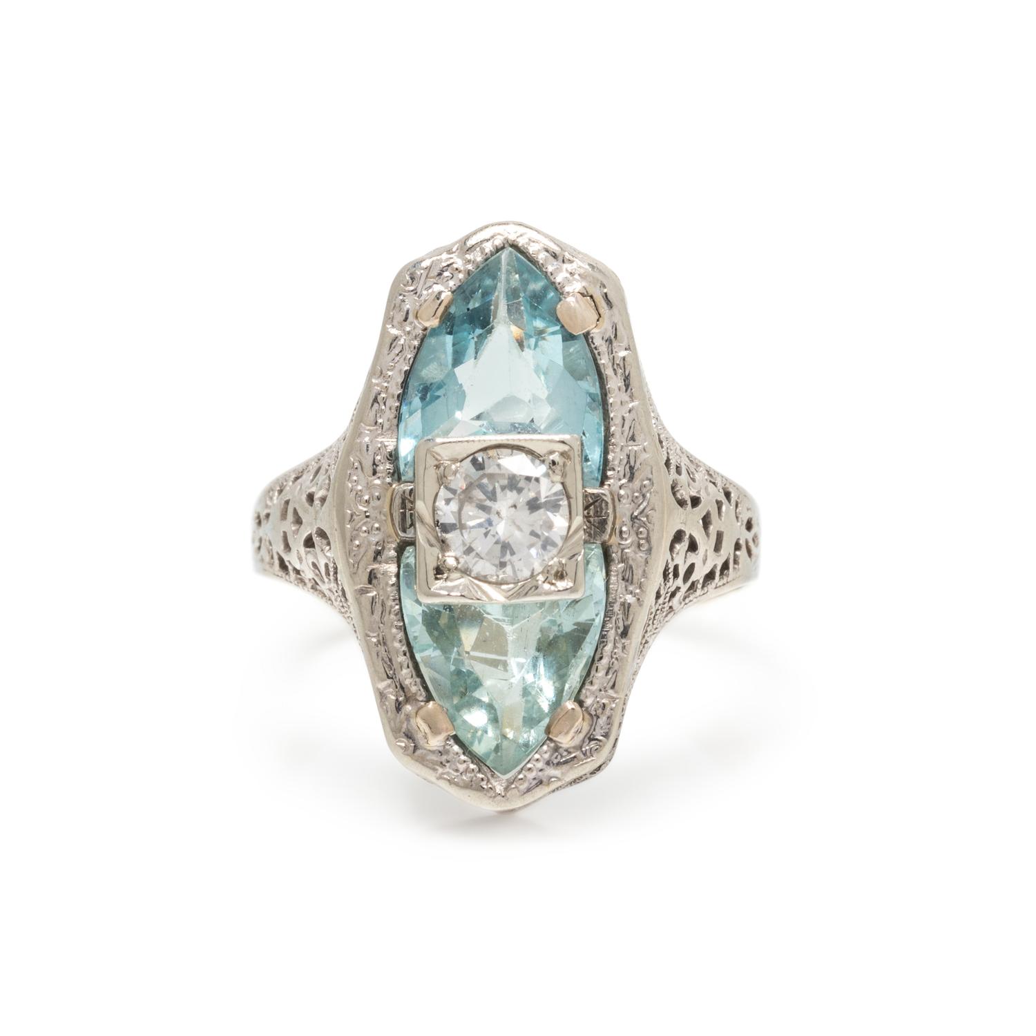 AQUAMARINE AND DIAMOND RING