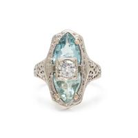 AQUAMARINE AND DIAMOND RING