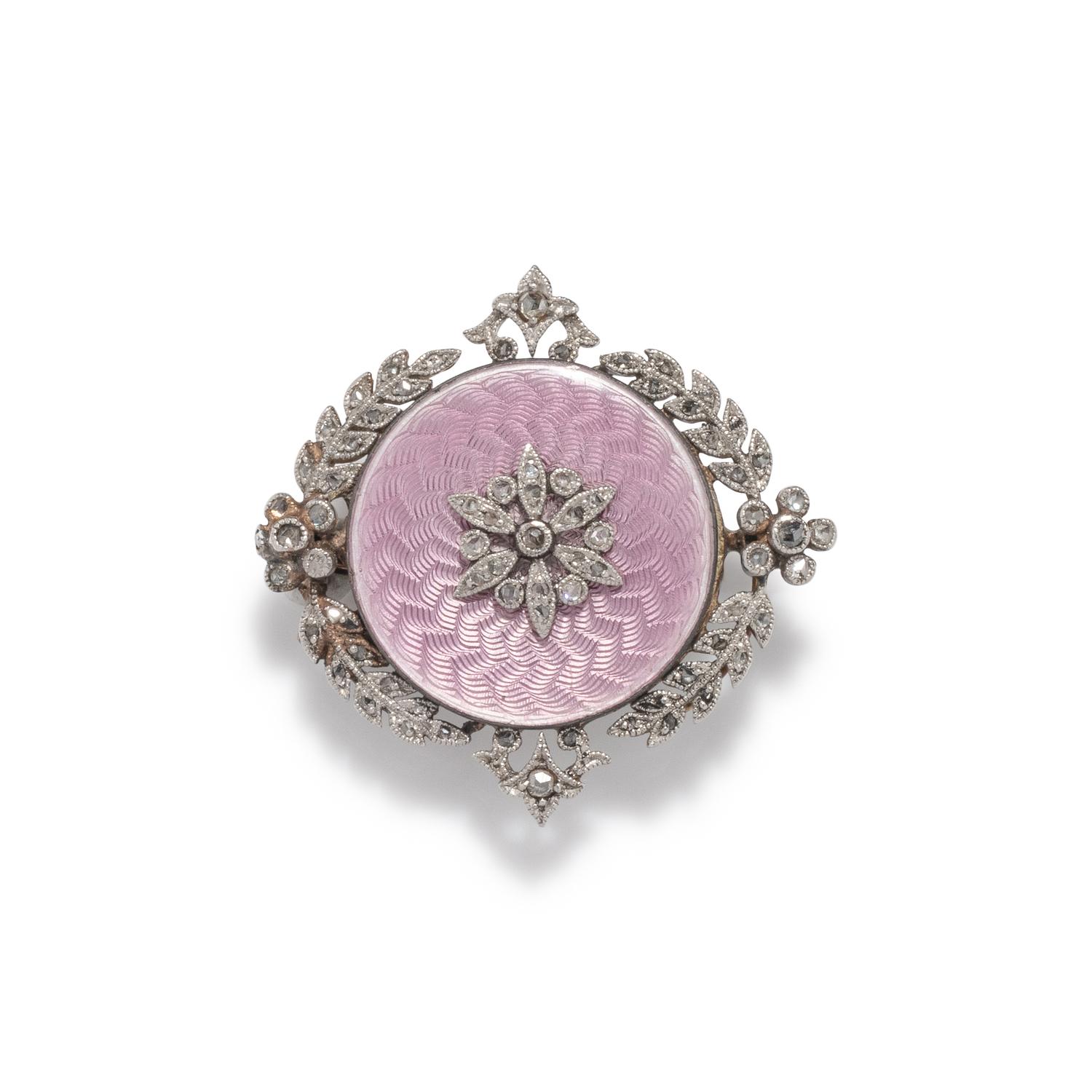EDWARDIAN, DIAMOND AND ENAMEL BROOCH