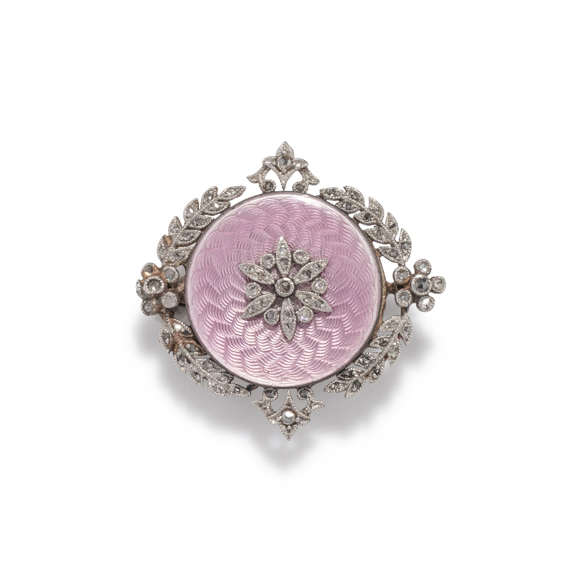 EDWARDIAN, DIAMOND AND ENAMEL BROOCH